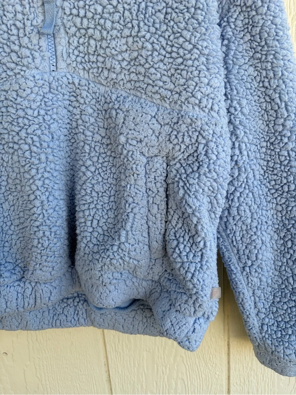 Kids Cozy Half-Zip Sherpa Hoodie - Light Blue Size L